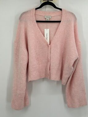 Calvin Klein Jeans Pink Cropped Cardigan Sweater Ballet Slipper Size L BNWT